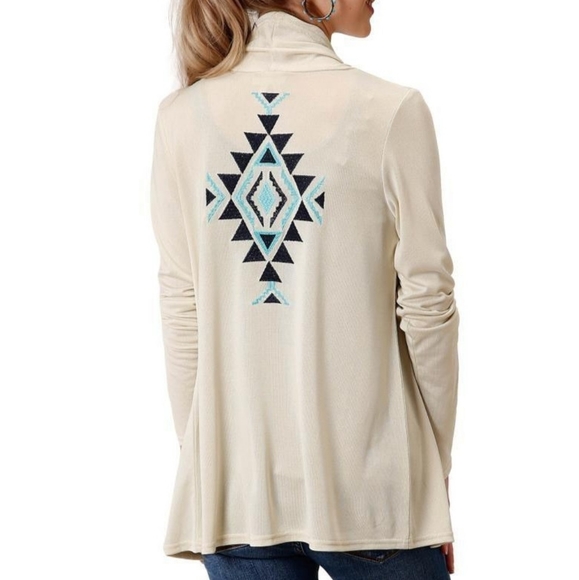 Roper Womens Cream Aztec Knit Cardigan Women Large - Picture 2 of 9